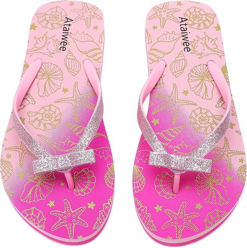 Ataiwee Girls Flip Flop Sandals - Little/Big Kids Easy-On Slide Thong, Animal Fruit Print Summer Beach Water Shoes. in Kuwait