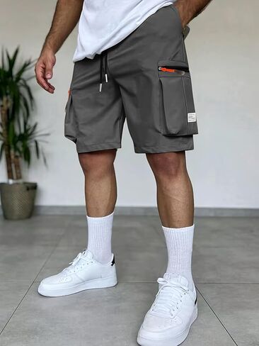 Men's Cargo Shorts Elastic Waist Drawstring Lightweight Casual with Zipper Pockets in Saudi Arabia