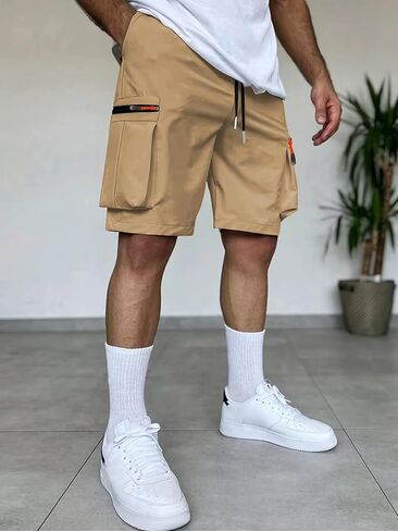 Men's Cargo Shorts Elastic Waist Drawstring Lightweight Casual with Zipper Pockets in Saudi Arabia