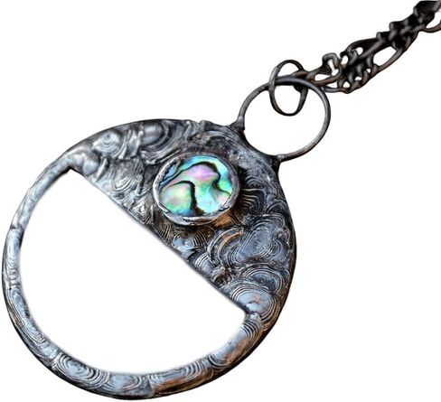 Magnifying Glass Necklace for Women, Real Abalone Shell Inset, Mother of Pearl Accent, Handmade Magnifier Jewelry, Quality Glass Pendant, Artisan Hand Crafted by Bayou Glass Arts in Saudi Arabia
