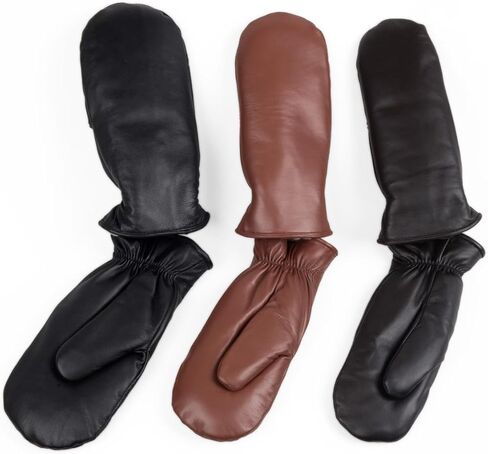 Unisex Sheepskin Lined Leather Mittens – Warm Waterproof Shearling Cold Weather Winter Gloves for Men & Women in Saudi Arabia