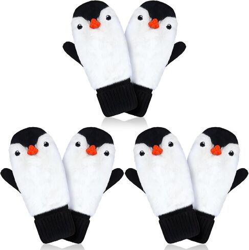 3 Pairs Christmas Penguin Gifts Bulk Mitten for Women Winter Soft Gloves Cozy Pluffy Faux Fur Penguin Mittens Warm Lining Gloves Gifts for Winter Christmas in Saudi Arabia