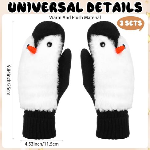 3 Pairs Christmas Penguin Gifts Bulk Mitten for Women Winter Soft Gloves Cozy Pluffy Faux Fur Penguin Mittens Warm Lining Gloves Gifts for Winter Christmas in Saudi Arabia