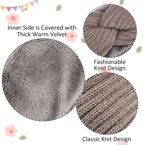 3Pcs Ear Warmer Winter Headbands for Women, Thermal-Lined Fleece Knit Winter Headbands Thick & Wide Cold Weather Headbands for Women Cozy Fleece-Lined Winter Crochet Head Bands in Saudi Arabia