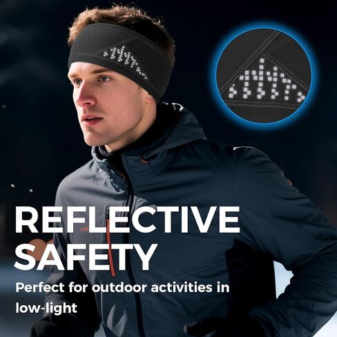 Winter Headband for Men Women Fleece Ear Warmers for Cold Weather Reflective Ear Muffs for Running, Cycling, Skiing in Saudi Arabia