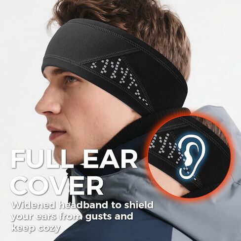 Winter Headband for Men Women Fleece Ear Warmers for Cold Weather Reflective Ear Muffs for Running, Cycling, Skiing in Saudi Arabia
