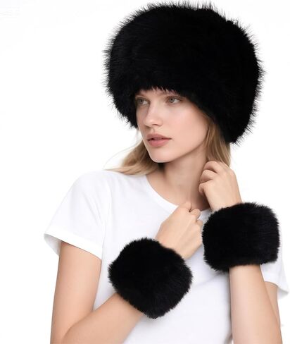 Faux Fur Headband Set Faux Fur Wrist Cuff for Women Earwarmer Arm Warmer Cold Weather Indoor Outdoor in Saudi Arabia