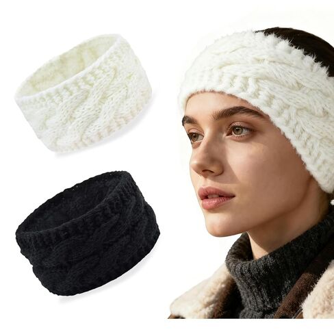 2 Pcs Winter Headbands for Women, Knit Ear Warmers Headband for Cold Weather, Soft Fleece Lined Ear Covers for Winter Vacation Essentials, Thick Running & Skiing Warm Headbands in Saudi Arabia
