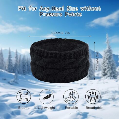 2 Pcs Winter Headbands for Women, Knit Ear Warmers Headband for Cold Weather, Soft Fleece Lined Ear Covers for Winter Vacation Essentials, Thick Running & Skiing Warm Headbands in Saudi Arabia