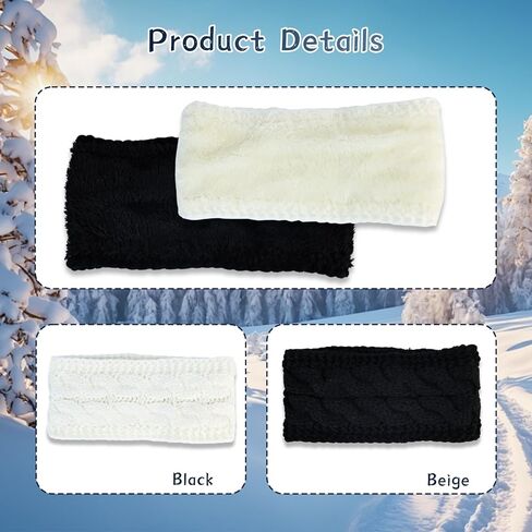 2 Pcs Winter Headbands for Women, Knit Ear Warmers Headband for Cold Weather, Soft Fleece Lined Ear Covers for Winter Vacation Essentials, Thick Running & Skiing Warm Headbands in Saudi Arabia