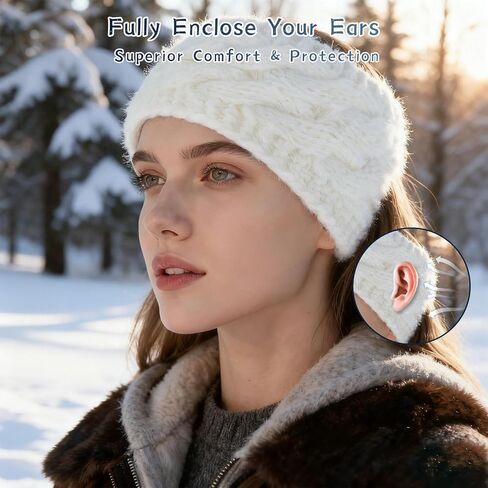 2 Pcs Winter Headbands for Women, Knit Ear Warmers Headband for Cold Weather, Soft Fleece Lined Ear Covers for Winter Vacation Essentials, Thick Running & Skiing Warm Headbands in Saudi Arabia