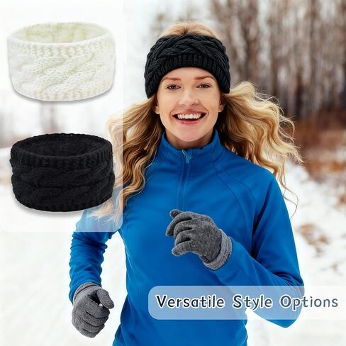 2 Pcs Winter Headbands for Women, Knit Ear Warmers Headband for Cold Weather, Soft Fleece Lined Ear Covers for Winter Vacation Essentials, Thick Running & Skiing Warm Headbands in Saudi Arabia