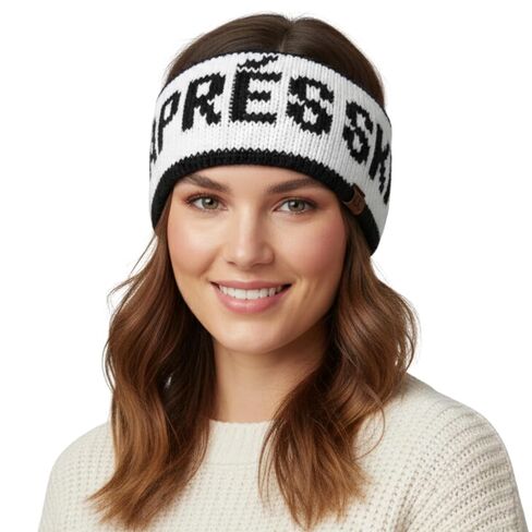 Funky Junque Après Ski Ear Warmer Headband – Cozy Winter Knit Headwrap for Women, Running Skiing Cold-Weather Head Wrap - Ivory (Black Lettering) in Saudi Arabia