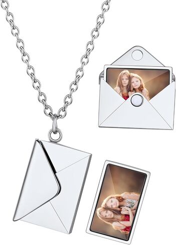 Custom4U Personalized Envelope Necklace with Picture Message Custom Love Letter Locket Necklace for Women Silver/Gold/Rose Gold/Black Birthday Mothers Day Photo Jewelry Gifts for Mom Wife (Gift Box) in Saudi Arabia
