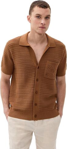 Frescobol Carioca Men's César Panelled Crochet Stripe Cardigan in Saudi Arabia