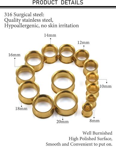 12G-25mm Double Flared Gauges Tunnels Stretching Kit 316L Surgical Steel Ear Gauges Plugs Earring Lobe flesh Tunnel Gauge Stretcher Silver Black Gold Color Tone in Saudi Arabia