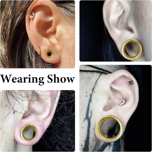 12G-25mm Double Flared Gauges Tunnels Stretching Kit 316L Surgical Steel Ear Gauges Plugs Earring Lobe flesh Tunnel Gauge Stretcher Silver Black Gold Color Tone in Saudi Arabia