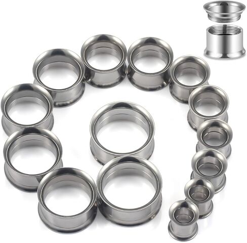12G-25mm Double Flared Gauges Tunnels Stretching Kit 316L Surgical Steel Ear Gauges Plugs Earring Lobe flesh Tunnel Gauge Stretcher Silver Black Gold Color Tone in Saudi Arabia