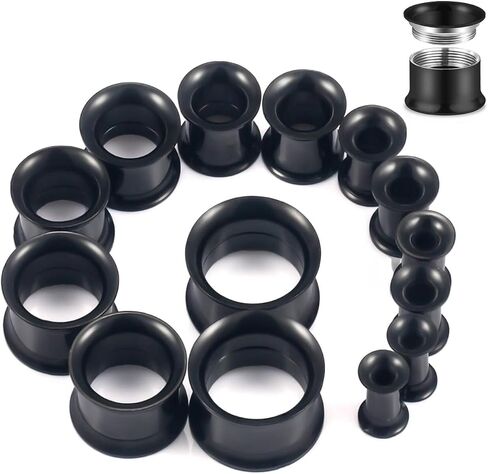 12G-25mm Double Flared Gauges Tunnels Stretching Kit 316L Surgical Steel Ear Gauges Plugs Earring Lobe flesh Tunnel Gauge Stretcher Silver Black Gold Color Tone in Saudi Arabia