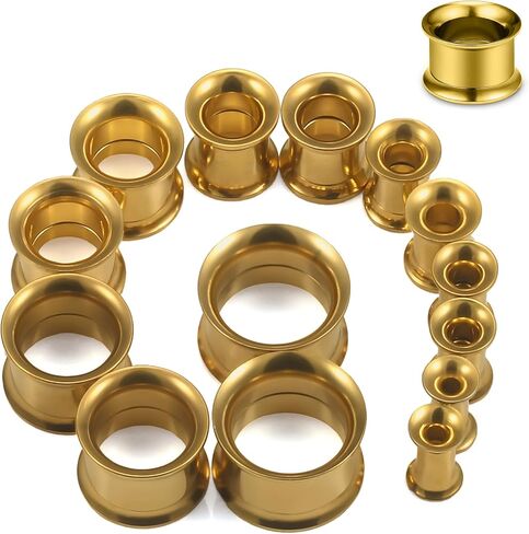 12G-25mm Double Flared Gauges Tunnels Stretching Kit 316L Surgical Steel Ear Gauges Plugs Earring Lobe flesh Tunnel Gauge Stretcher Silver Black Gold Color Tone in Saudi Arabia