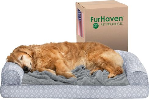 Furhaven Cooling Gel Dog Bed for Large Dogs w/ Removable Bolsters & Washable Cover, For Dogs Up to 95 lbs - Sherpa & Chenille Sofa - Cream, Jumbo/XL in Saudi Arabia