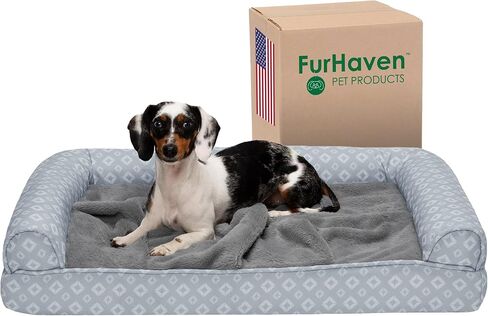 Furhaven Cooling Gel Dog Bed for Large Dogs w/ Removable Bolsters & Washable Cover, For Dogs Up to 95 lbs - Sherpa & Chenille Sofa - Cream, Jumbo/XL in Saudi Arabia
