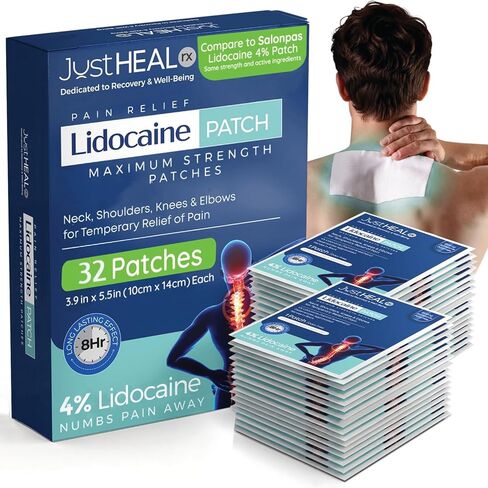 Lidocaine Patches - 4% Numbing Gel Pain Patches | 32 Pack- Maximum Strength Knee Pain Relief Patches | Nerve, Sciatica, Neck & Shoulder Joint, Muscle Soreness & Back Pain Relief- Topical Analgesic in Saudi Arabia