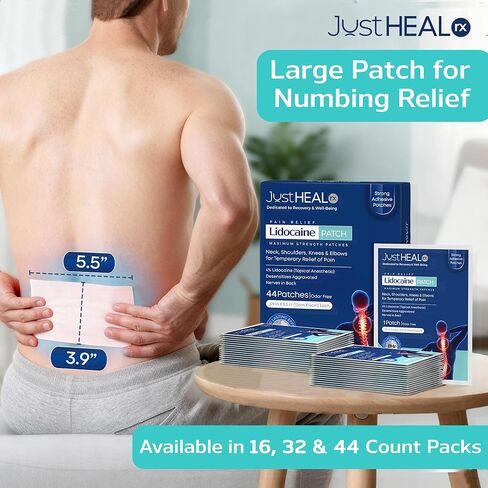 Lidocaine Patches - 4% Numbing Gel Pain Patches | 32 Pack- Maximum Strength Knee Pain Relief Patches | Nerve, Sciatica, Neck & Shoulder Joint, Muscle Soreness & Back Pain Relief- Topical Analgesic in Saudi Arabia