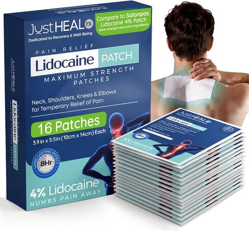Lidocaine Patches - 4% Numbing Gel Pain Patches | 32 Pack- Maximum Strength Knee Pain Relief Patches | Nerve, Sciatica, Neck & Shoulder Joint, Muscle Soreness & Back Pain Relief- Topical Analgesic in Saudi Arabia