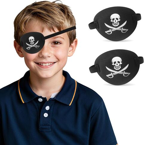 2PCS 3D Pirate Eye Patch for Kids, Soft Medical Eye Patches, Adjustable Amblyopia Lazy Eye Patches for Left or Right Eyes(Black) in Saudi Arabia