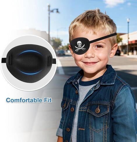 2PCS 3D Pirate Eye Patch for Kids, Soft Medical Eye Patches, Adjustable Amblyopia Lazy Eye Patches for Left or Right Eyes(Black) in Saudi Arabia