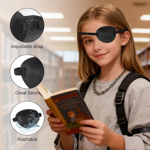 2PCS 3D Pirate Eye Patch for Kids, Soft Medical Eye Patches, Adjustable Amblyopia Lazy Eye Patches for Left or Right Eyes(Black) in Saudi Arabia