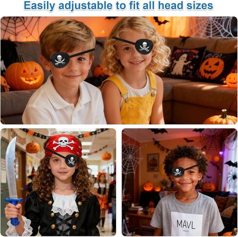 2PCS 3D Pirate Eye Patch for Kids, Soft Medical Eye Patches, Adjustable Amblyopia Lazy Eye Patches for Left or Right Eyes(Black) in Saudi Arabia