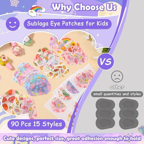 90 قطعة من رقعات العين للأطفال، 15 نمطًا من رقعات عين الأطفال، رقعة عين للأطفال الصغار مع عين كسولة، مادة قطنية قابلة للتنفس، تصميمات ملونة وممتعة، لاصقة لاصقة لعين الأطفال للفتيات الصغار in Kuwait