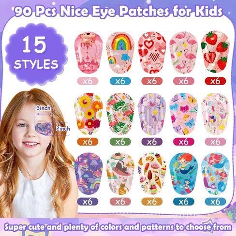 90 قطعة من رقعات العين للأطفال، 15 نمطًا من رقعات عين الأطفال، رقعة عين للأطفال الصغار مع عين كسولة، مادة قطنية قابلة للتنفس، تصميمات ملونة وممتعة، لاصقة لاصقة لعين الأطفال للفتيات الصغار in Kuwait