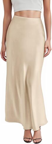 Hybrid & Company Women's Silky Satin Maxi Skirt - Stretch, High Waist, Casual & Office - Made in USA in Saudi Arabia