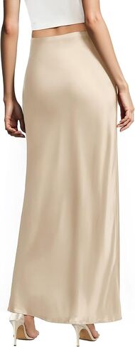 Hybrid & Company Women's Silky Satin Maxi Skirt - Stretch, High Waist, Casual & Office - Made in USA in Saudi Arabia