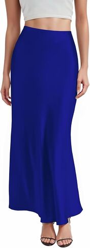 Hybrid & Company Women's Silky Satin Maxi Skirt - Stretch, High Waist, Casual & Office - Made in USA in Saudi Arabia