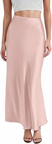 Hybrid & Company Women's Silky Satin Maxi Skirt - Stretch, High Waist, Casual & Office - Made in USA in Saudi Arabia
