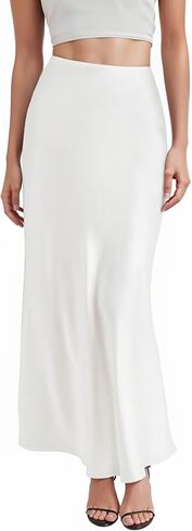 Hybrid & Company Women's Silky Satin Maxi Skirt - Stretch, High Waist, Casual & Office - Made in USA in Saudi Arabia