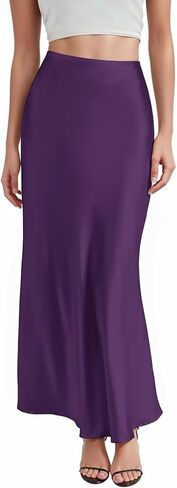 Hybrid & Company Women's Silky Satin Maxi Skirt - Stretch, High Waist, Casual & Office - Made in USA in Saudi Arabia