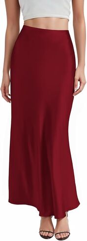 Hybrid & Company Women's Silky Satin Maxi Skirt - Stretch, High Waist, Casual & Office - Made in USA in Saudi Arabia