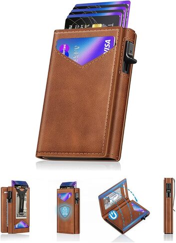 محفظة للرجال، محفظة RFID مع مشبك نقود ونافذة لبطاقة الهوية، حامل حافظة بطاقات ائتمان منبثق بالحد الأدنى من 10 إلى 12 بطاقة، محفظة ذكية رفيعة ثنائية الطي للجيب الأمامي، محافظ معدنية مدمجة، هدايا للرجال، كربون in Saudi Arabia