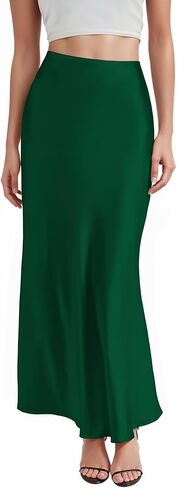 Hybrid & Company Women's Silky Satin Maxi Skirt - Stretch, High Waist, Casual & Office - Made in USA in Saudi Arabia