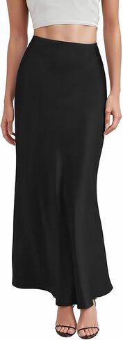 Hybrid & Company Women's Silky Satin Maxi Skirt - Stretch, High Waist, Casual & Office - Made in USA in Saudi Arabia