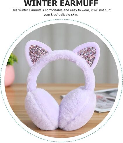 TEHAUX Cute Purple Cat Ear Plush Earmuffs Windproof Winter Ear Warmers for Boys in Saudi Arabia