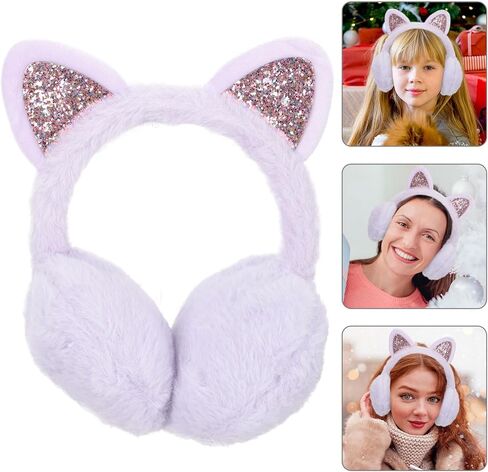 TEHAUX Cute Purple Cat Ear Plush Earmuffs Windproof Winter Ear Warmers for Boys in Saudi Arabia