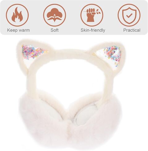 TEHAUX Plush Ear Warmers Winter Ear Cover Soft Foldable Cat Earmuff Cozy Windproof Protector for Boys and White in Saudi Arabia