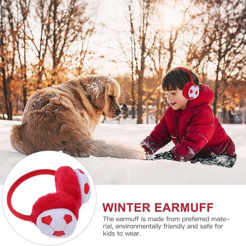 S Plush Winter Earmuffs with Embroidered Soccer Pattern Soft Warm Ear Covers for Boys and Flexible Protective Ear Warmer for Outdoor Cold Weather in Saudi Arabia