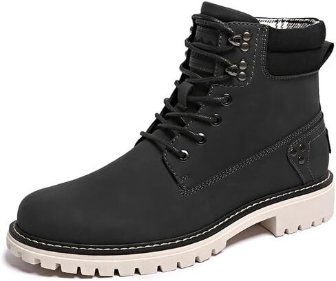 Men's Winter Snow Boots Leather Ankle Walking Shoes with Warm Fur,Waterproof Ankle Work Boots, Black Hiking Trail Shoes, Anti-Slip Outdoor Backpacking Boots with in Saudi Arabia